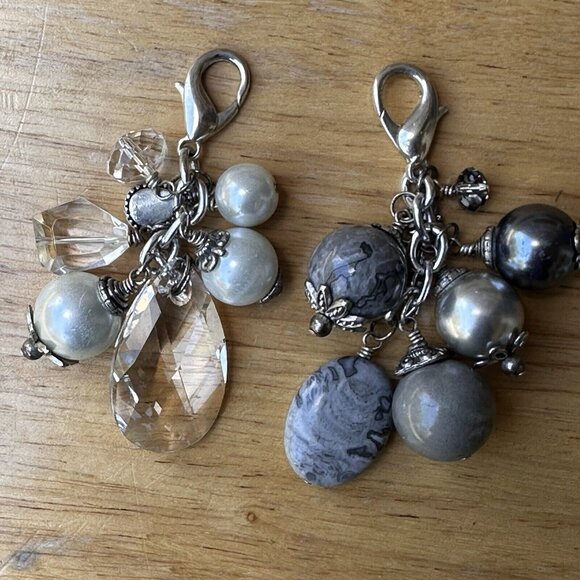 Charms 3" Set of 2 Multicolor Mixed‎ Stones Faux Pearl Crystal Beads Purse Bags - Picture 1 of 5
